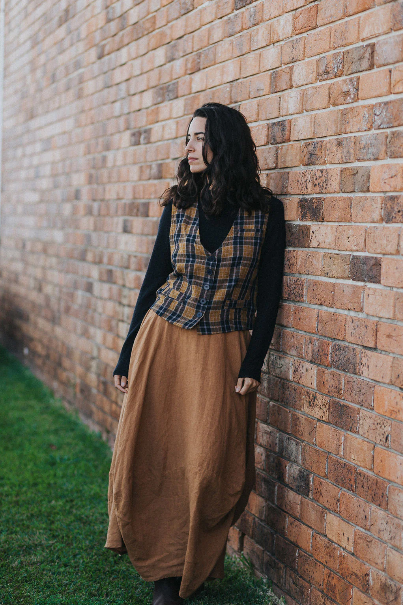 Montaigne - Chloe - French Linen Vest / Waist Coat - Blue Tweed Check
