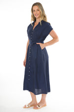 JUMP Clothing S/S Belted Linen Dress - Ink