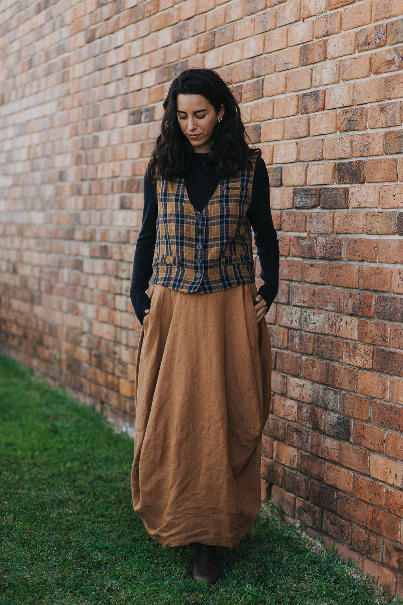 Montaigne - Chloe - French Linen Vest / Waist Coat - Blue Tweed Check