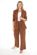 JUMP Clothing Linen Blazer Jacket - Sepia