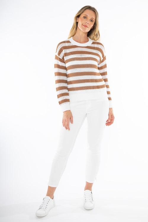 JUMP Clothing L/S Crochet Knit - Wht/Nutmeg - LAST - Size L