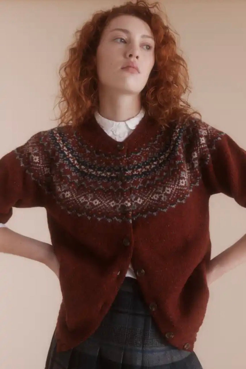 Harley of Scotland - Fair Isle Nep Crew Cardigan - Hoy