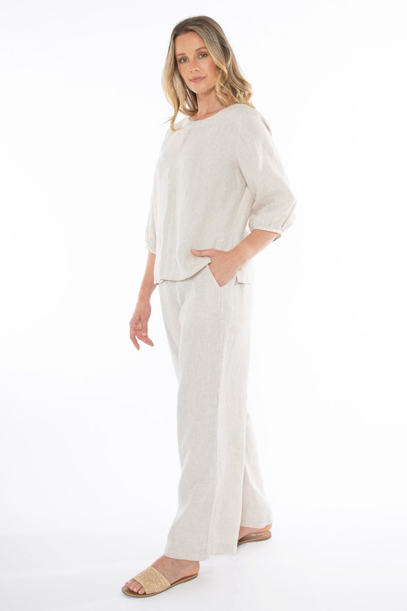 JUMP Clothing Linen Gathered Sleeve Hem Top - Various Colours