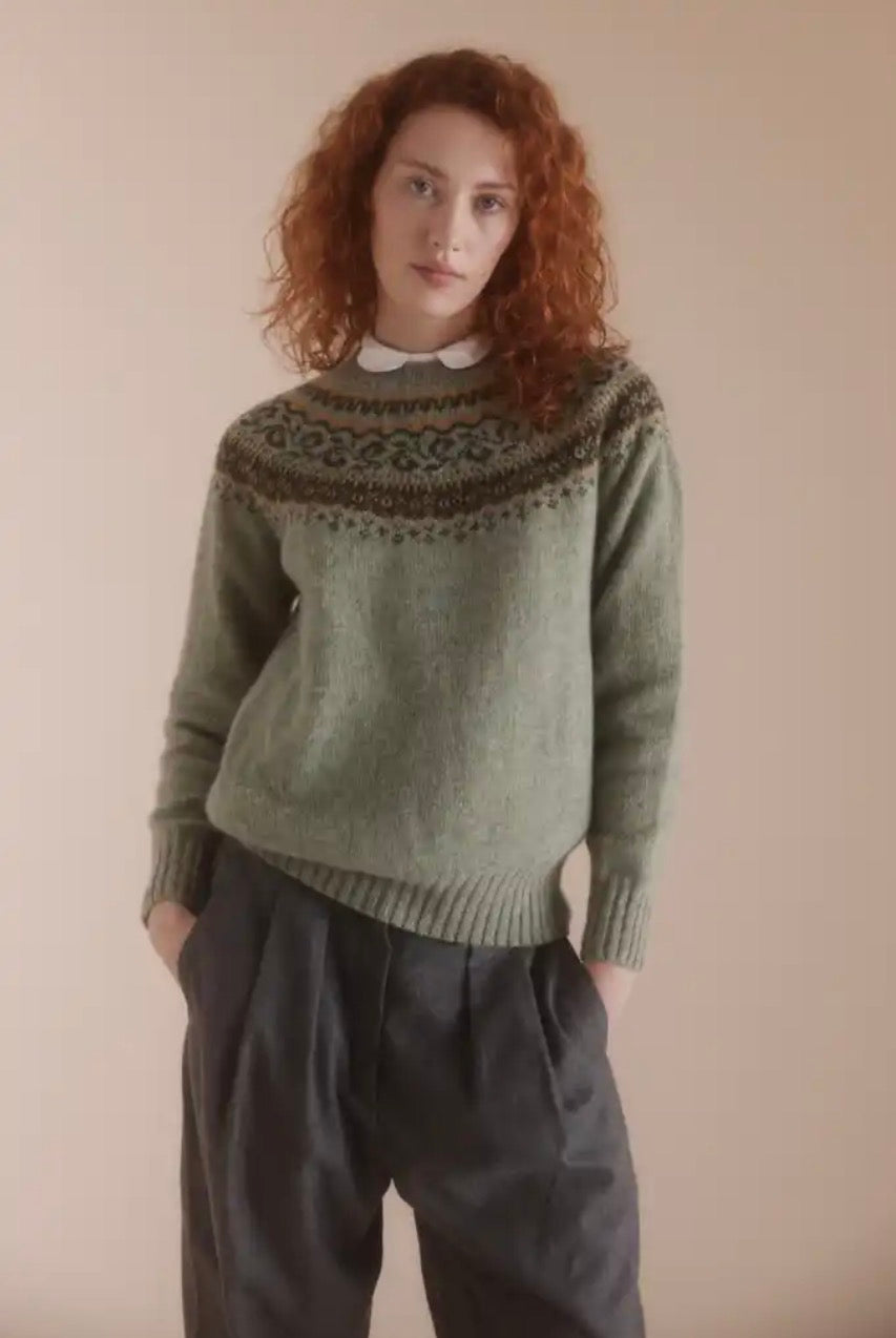 Harley of Scotland - Pretty Fair Isle Jumper - Sage