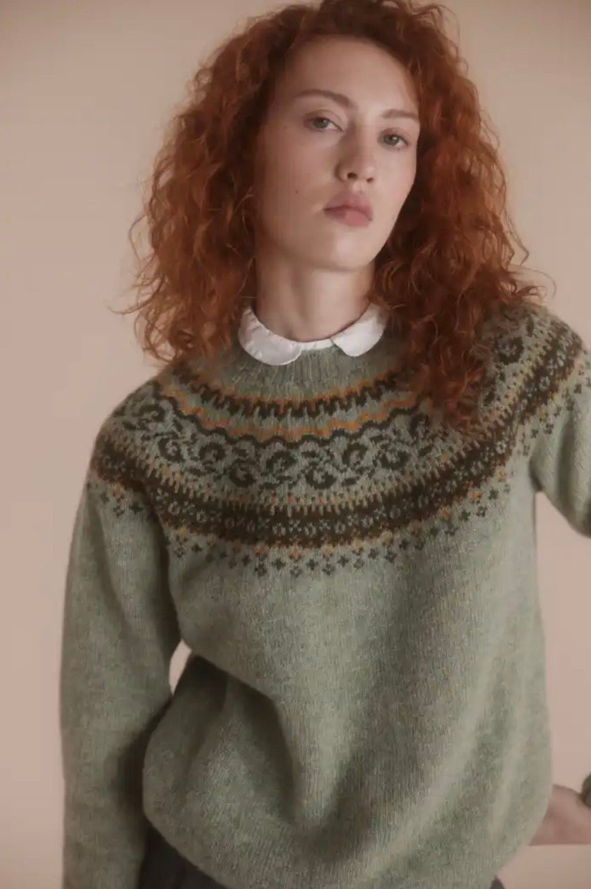 Harley of Scotland - Pretty Fair Isle Jumper - Sage