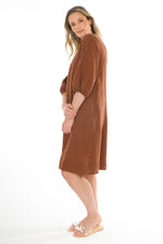 JUMP Clothing Linen Crew Neck Dress - Sepia