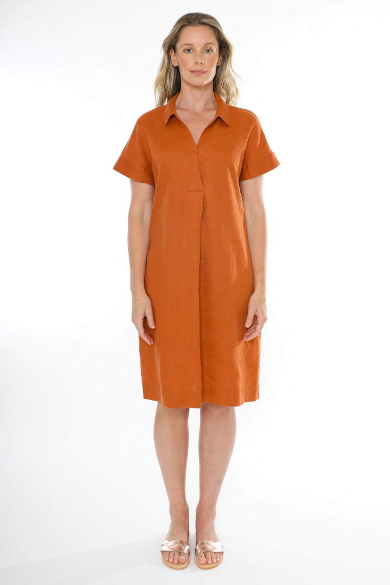 JUMP Clothing Linen Collared Dress - Copper