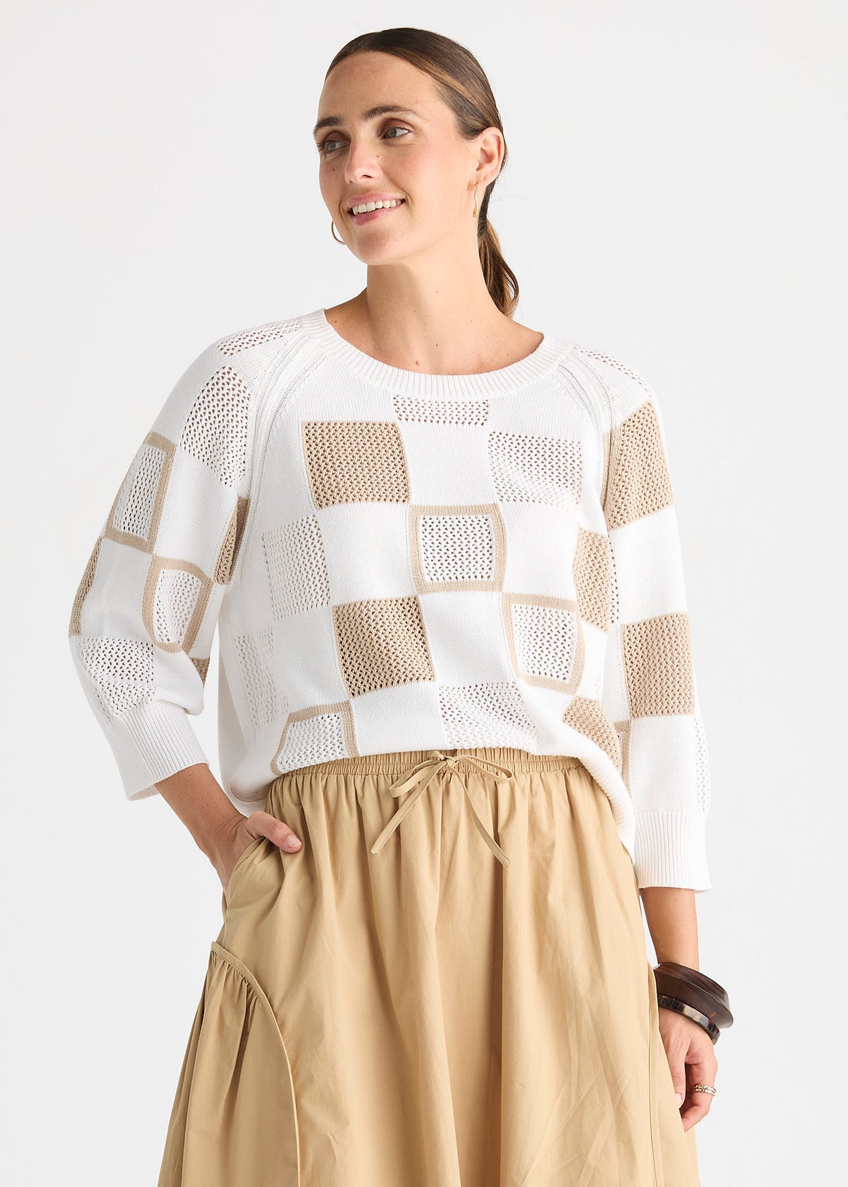 Zaket & Plover Patch Pointelle Jumper Top - White