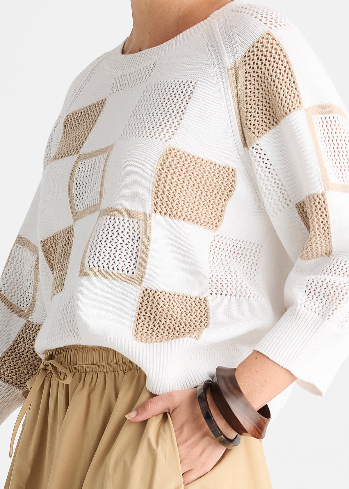Zaket & Plover Patch Pointelle Jumper Top - White