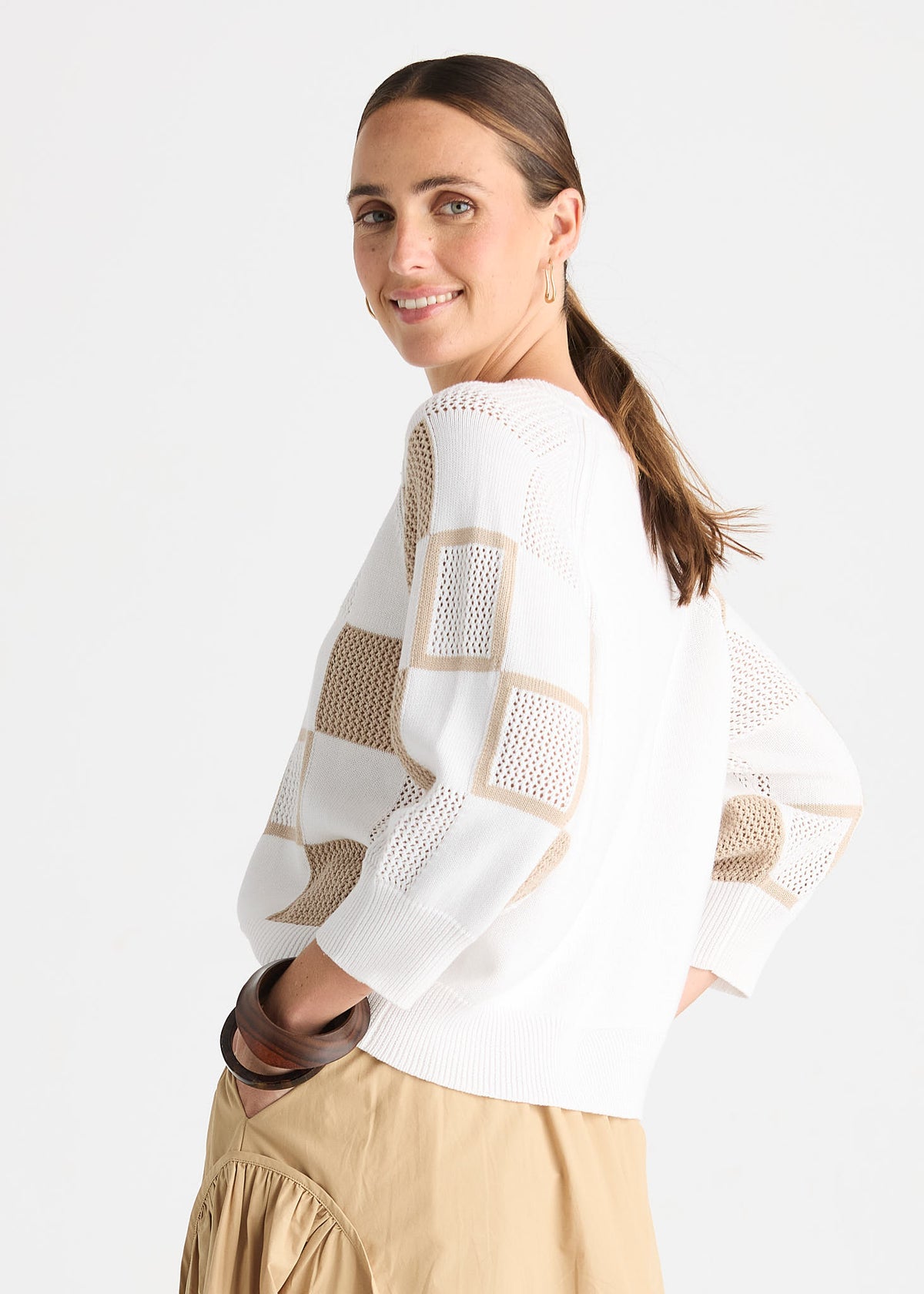 Zaket & Plover Patch Pointelle Jumper Top - White