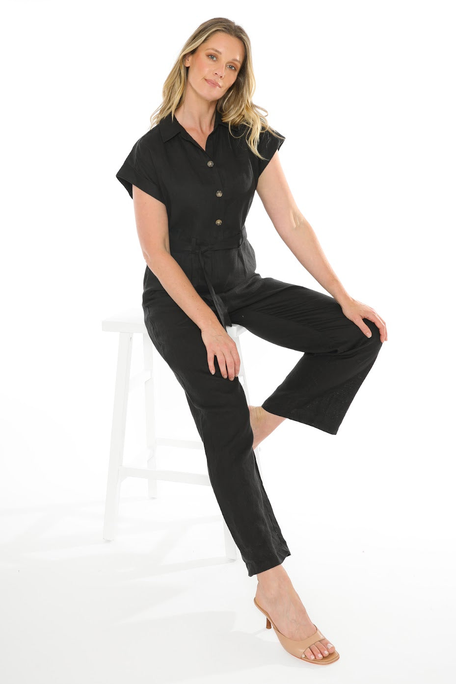 JUMP Clothing Linen Jumpsuit - Black - LAST - Size 8
