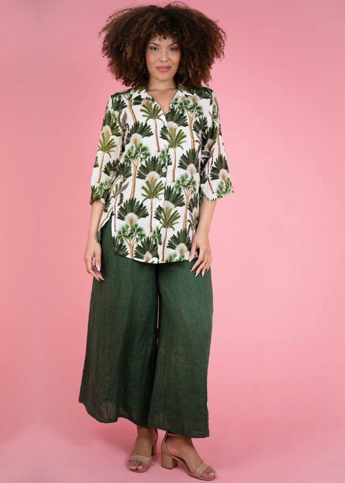 Donna Donna ‘Panama’ Linen Pants - Bottle Green