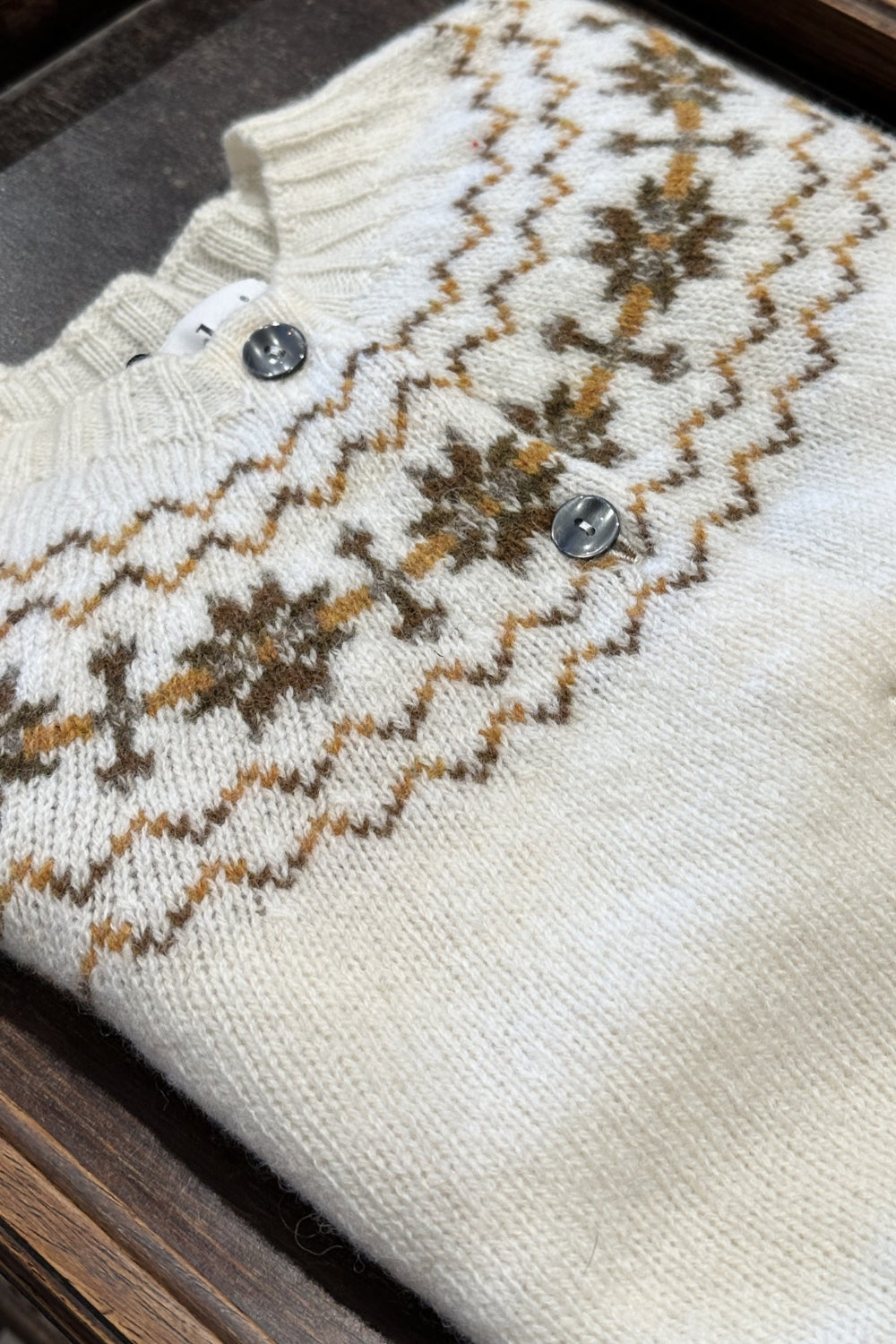 Harley Of Scotland - Fair Isle Short Style Cardigan - Ivory