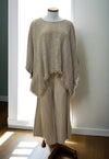 Rustic ‘Liza’ Fringed Linen Poncho Top - Bone