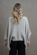 Rustic ‘Liza’ Fringed Linen Poncho Top - Bone