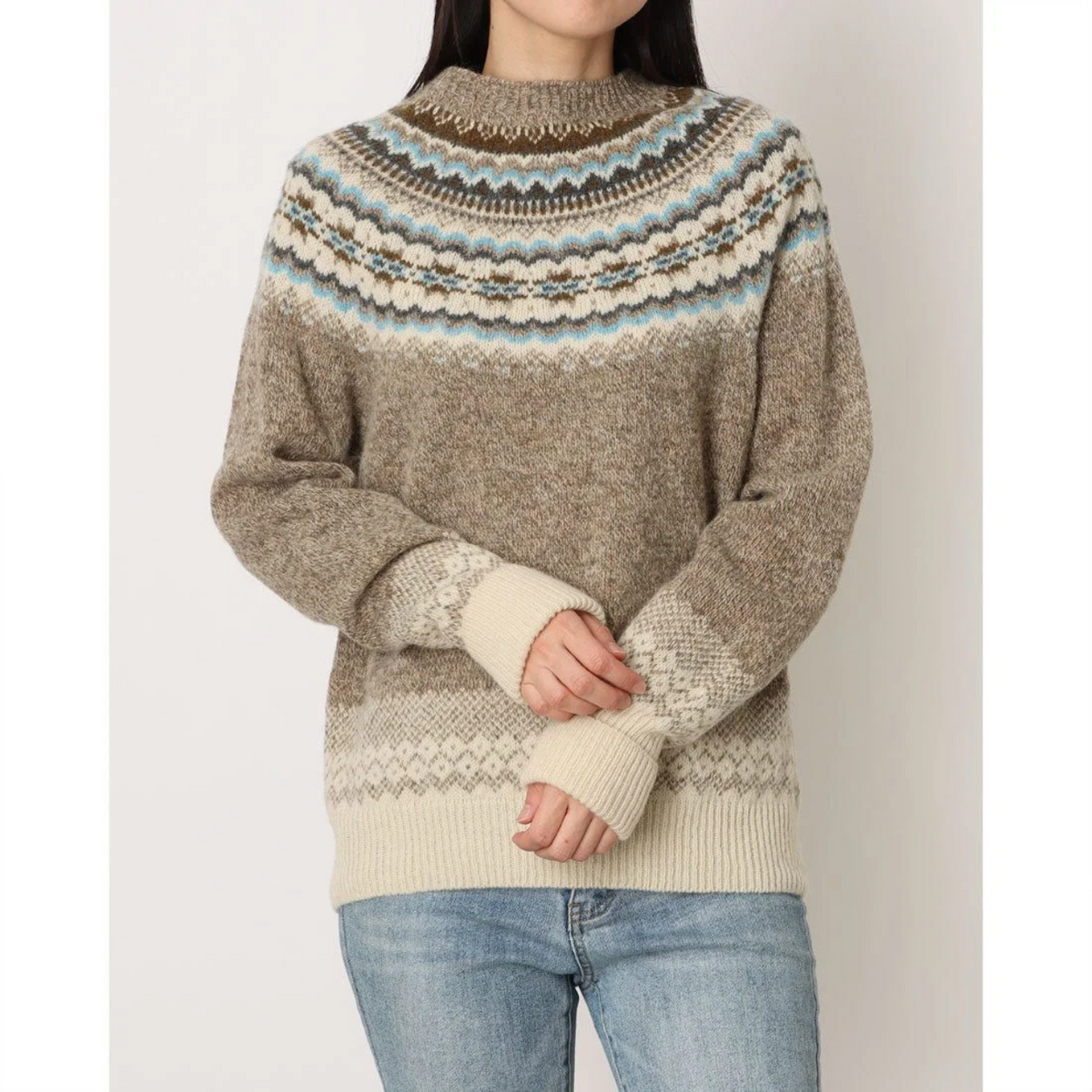 Harley of Scotland - Fair Isle Jumper - Pebble 25