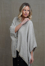 Rustic ‘Liza’ Fringed Linen Poncho Top - Bone