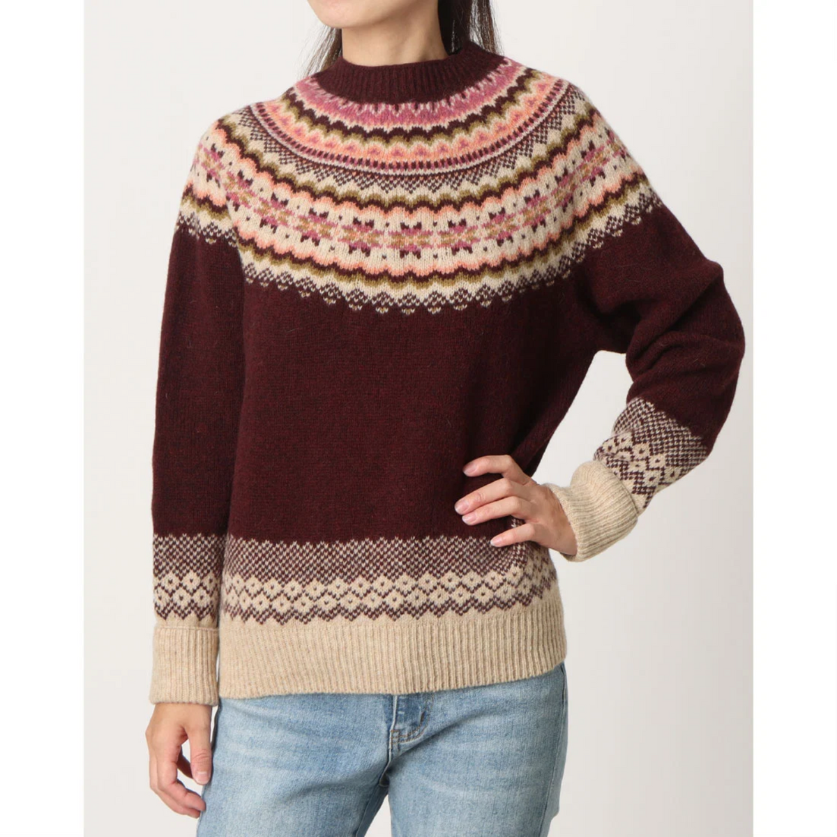Harley of Scotland - Fair Isle Jumper - Beetroot 25