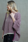 Rustic ‘Liza’ Fringed Linen Poncho Top - Burgundy