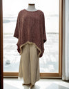 Rustic ‘Liza’ Fringed Linen Poncho Top - Burgundy