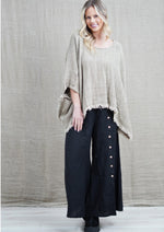 Rustic ‘Liza’ Fringed Linen Poncho Top - Olive