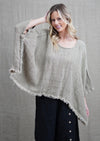 Rustic ‘Liza’ Fringed Linen Poncho Top - Olive