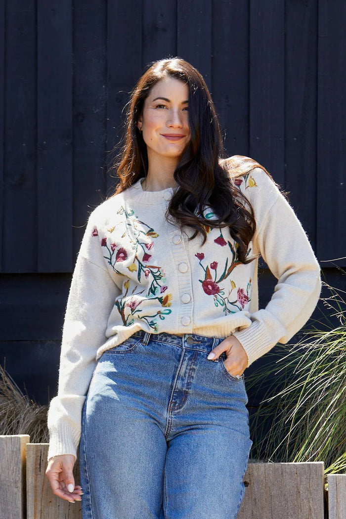 Jump Clothing Embroidered Cardigan - Natural
