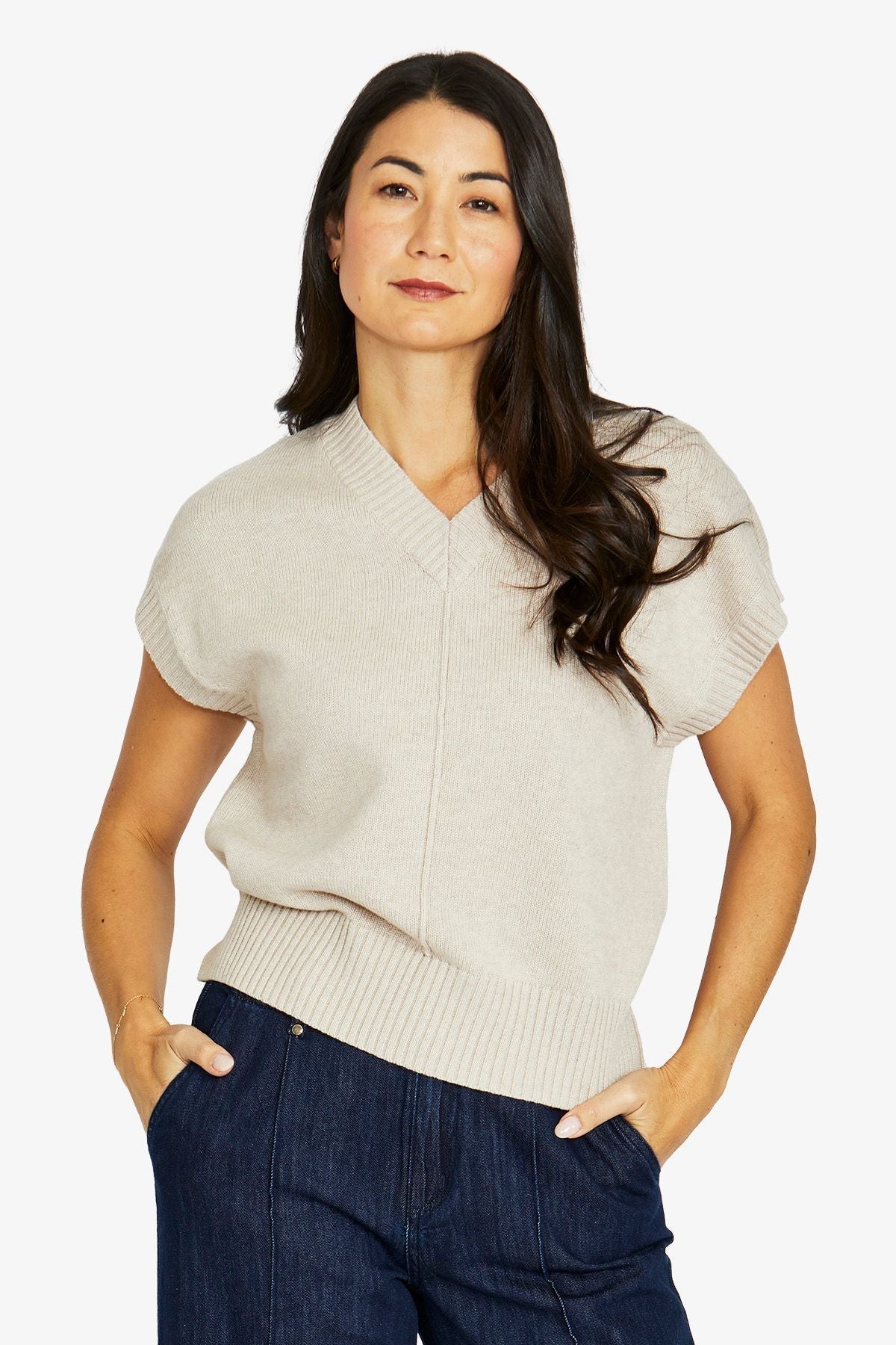 Jump Clothing Seam V Neck Vest - Barley Marle
