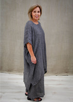 Rustic ‘Maria’ Oversized Linen Short Kaftan Tunic - Black/White Wovens