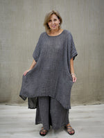 Rustic ‘Maria’ Oversized Linen Short Kaftan Tunic - Black/White Wovens