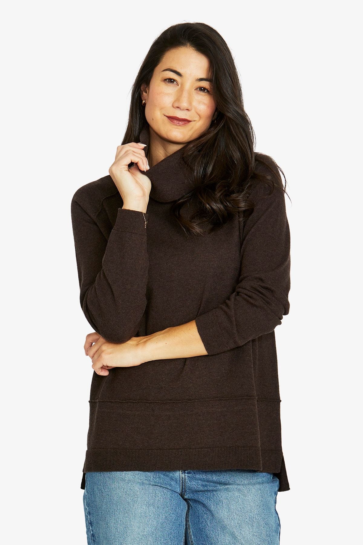 Jump Clothing Raglan Cowl Pullover - Dark Chocolate Marle