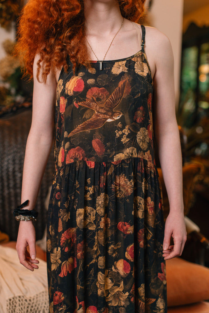Market Of Stars ‘Heart of Gold’ Print Bohemian Long Maxi Bamboo Slip Dress - w/ Sacred Heart