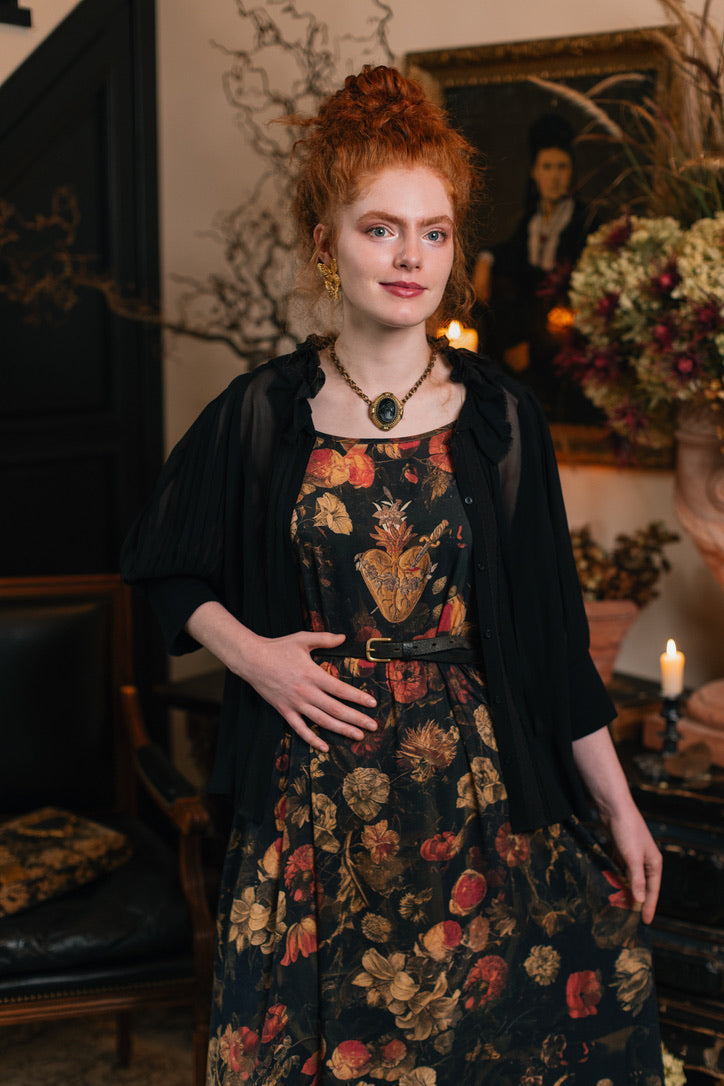 Market Of Stars ‘Heart of Gold’ Print Bohemian Long Maxi Bamboo Slip Dress - w/ Sacred Heart