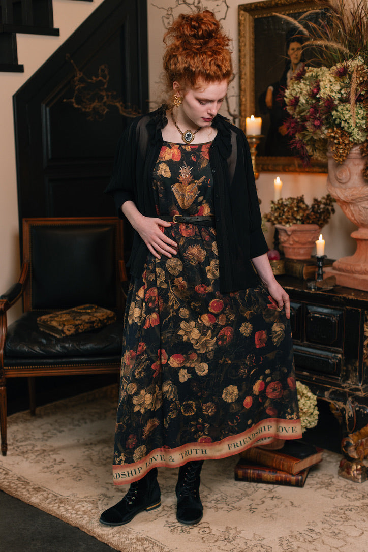 Market Of Stars ‘Heart of Gold’ Print Bohemian Long Maxi Bamboo Slip Dress - w/ Sacred Heart