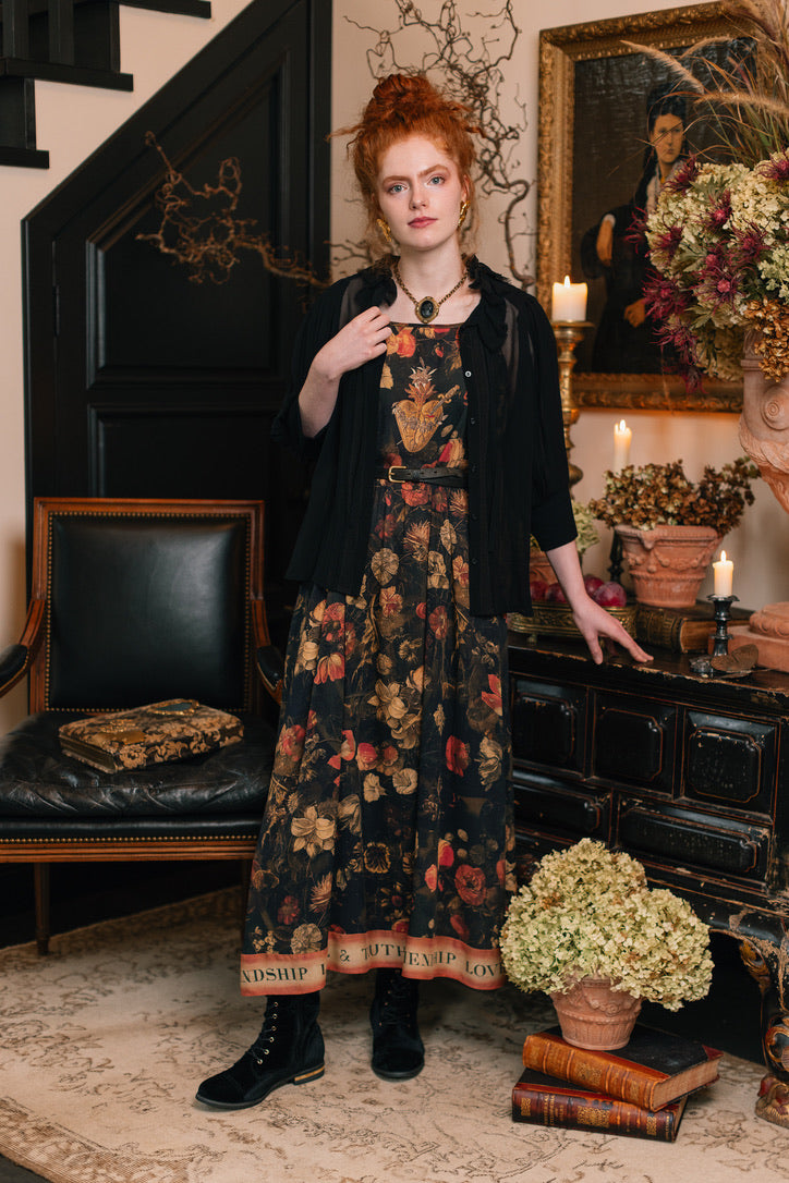 Market Of Stars ‘Heart of Gold’ Print Bohemian Long Maxi Bamboo Slip Dress - w/ Sacred Heart