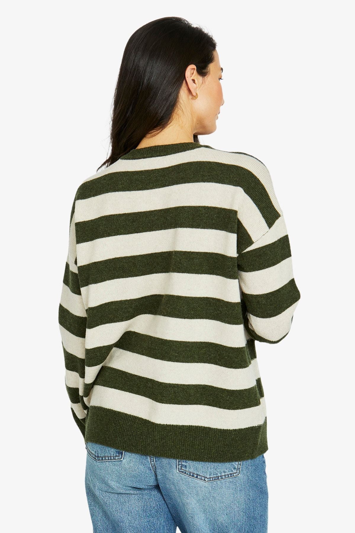 Jump Clothing Oversized Two Pocket Stripe Pullover - Thyme/Natural