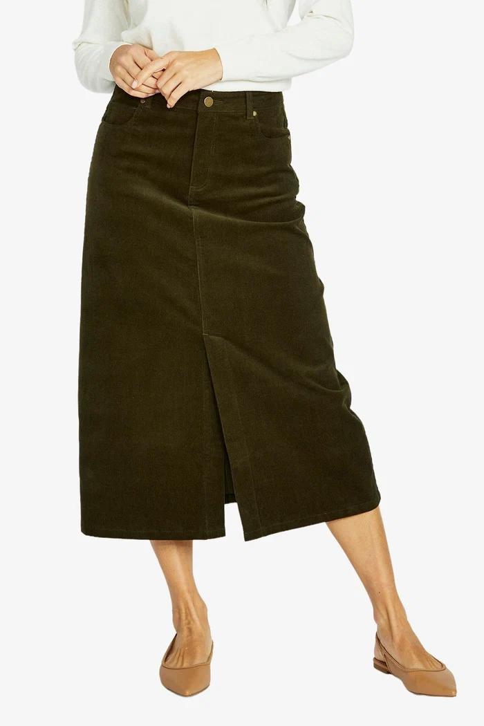 Jump Clothing Long Cord Skirt - Khaki