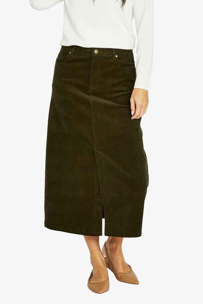 Jump Clothing Long Cord Skirt - Khaki