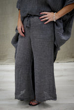 Rustic Linen ‘Alessa ‘ Wide Leg Pants - Black / White Woven