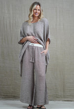 Rustic Linen ‘Alessa’ Wide Leg Pants - Black / Pink Woven