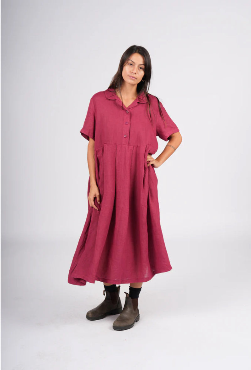 Montaigne ‘Vianne’ Linen Dress Pleats And Side Pockets - Various Colours