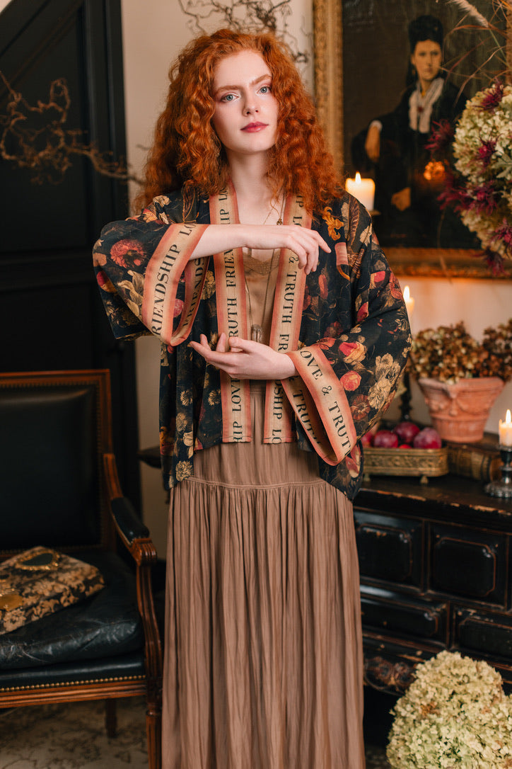 Market Of Stars - ‘ Heart of Gold’ Pixie Cropped Bamboo Kimono Cardigan Duster - Sacred Heart