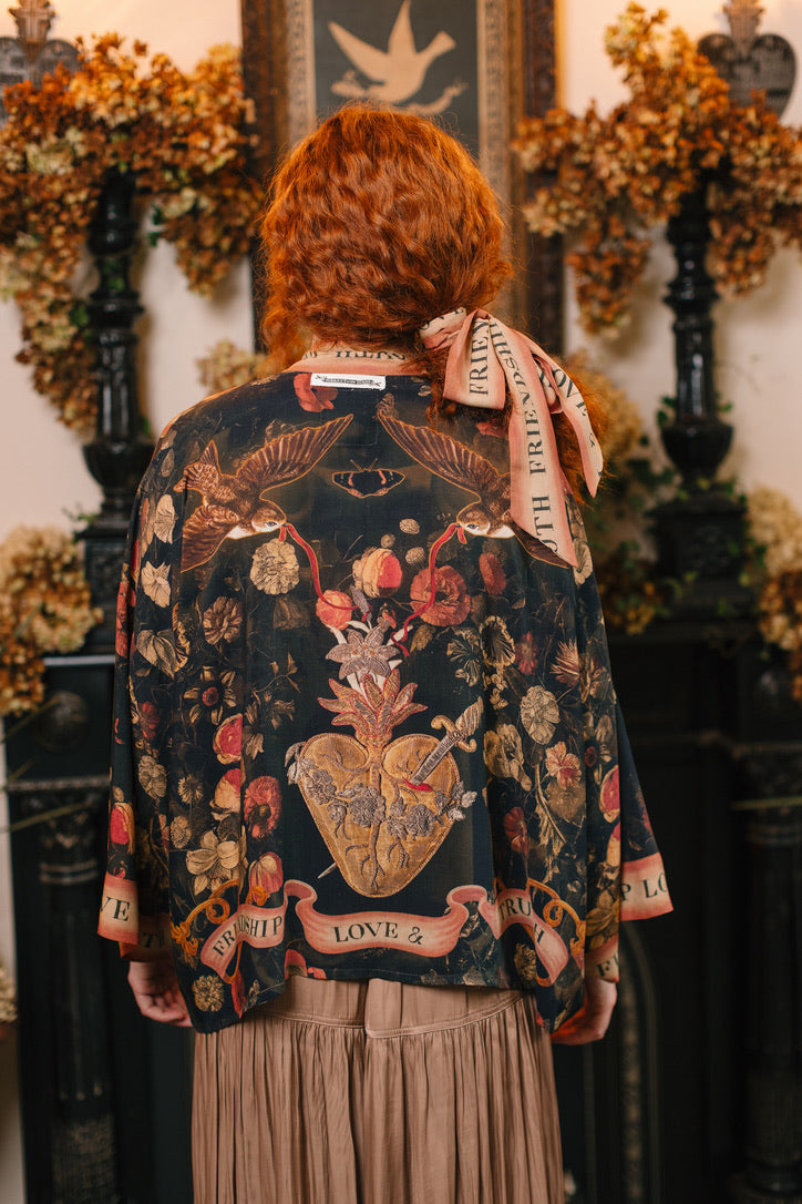 Market Of Stars - ‘ Heart of Gold’ Pixie Cropped Bamboo Kimono Cardigan Duster - Sacred Heart