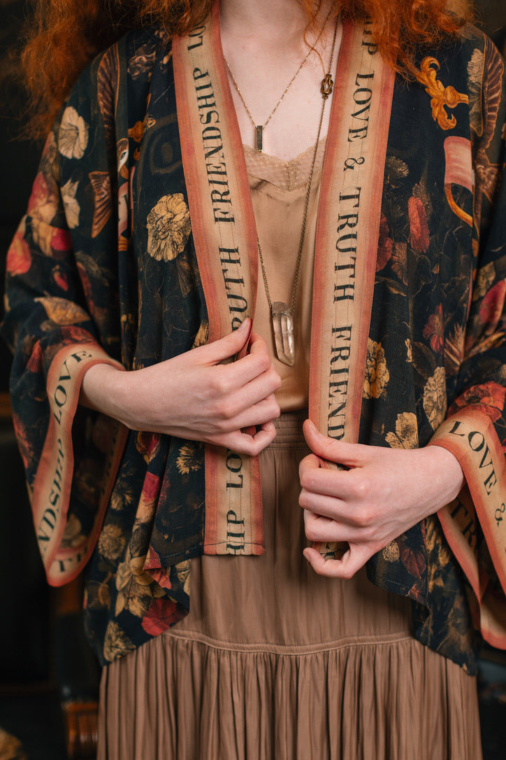 Market Of Stars - ‘ Heart of Gold’ Pixie Cropped Bamboo Kimono Cardigan Duster - Sacred Heart