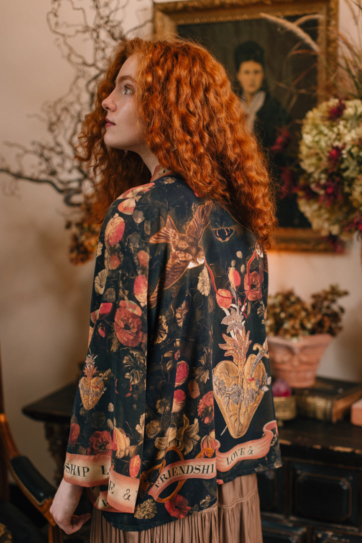 Market Of Stars - ‘ Heart of Gold’ Pixie Cropped Bamboo Kimono Cardigan Duster - Sacred Heart