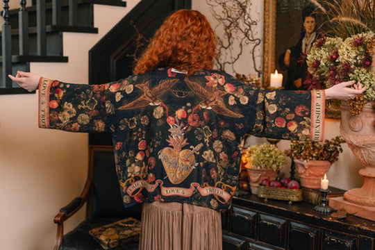 Market Of Stars - ‘ Heart of Gold’ Pixie Cropped Bamboo Kimono Cardigan Duster - Sacred Heart