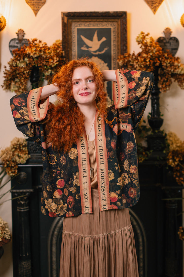 Market Of Stars - ‘ Heart of Gold’ Pixie Cropped Bamboo Kimono Cardigan Duster - Sacred Heart
