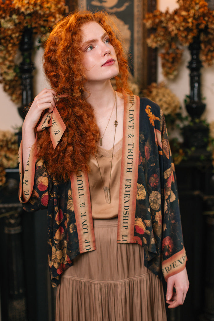 Market Of Stars - ‘ Heart of Gold’ Pixie Cropped Bamboo Kimono Cardigan Duster - Sacred Heart