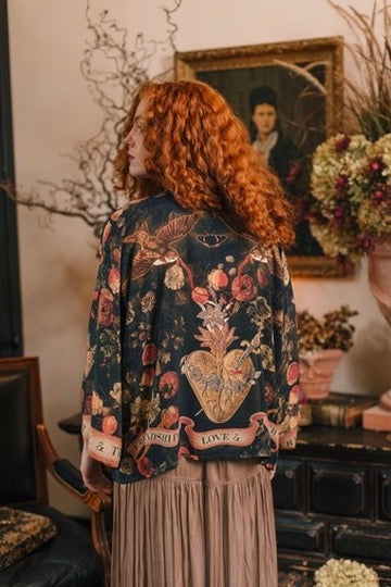Market Of Stars - Heart of Gold - Pixie Cropped Bamboo Kimono Cardigan Duster - Sacred Heart