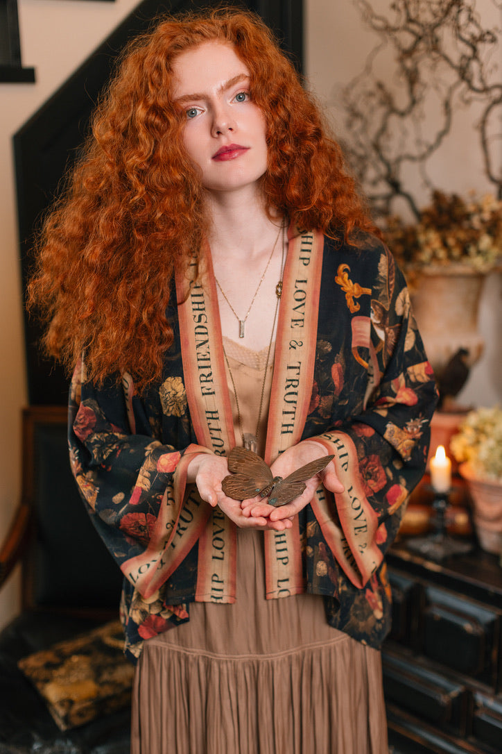 Market Of Stars - ‘ Heart of Gold’ Pixie Cropped Bamboo Kimono Cardigan Duster - Sacred Heart
